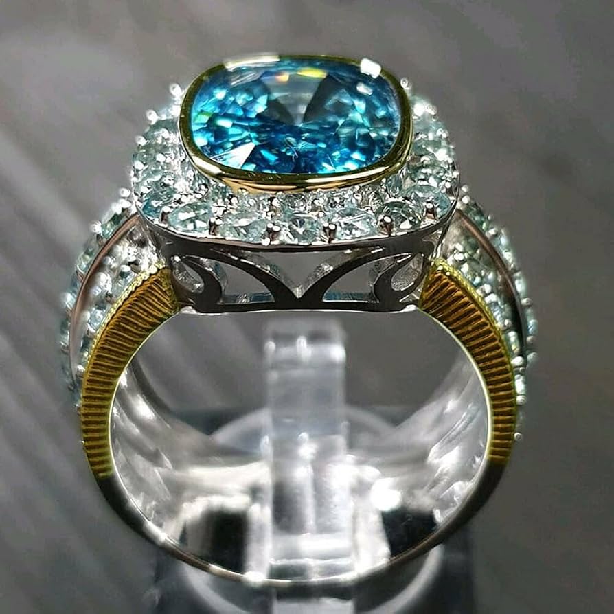 Amazon.com: Luxury Gold Silver Blue Zircon Ring 925 Sterling